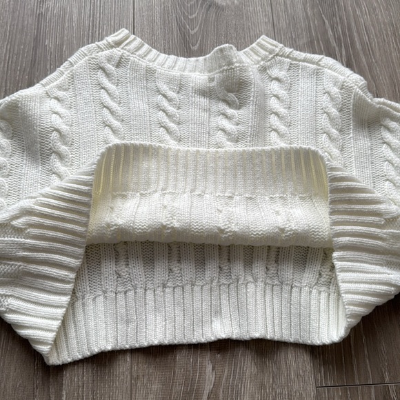 Cable Knit Drop Shoulder Crop Sweater,Long Sleeve Tops (NEW) - Picture 3 of 8